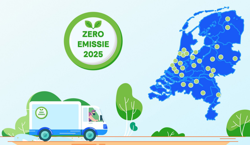 Kaart van Nederland met de Zero Emissie 2025 zones aangegeven.